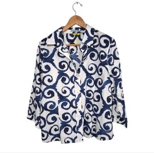 Foxcroft Wrinkle Free Shaped Fit Button Up Shirt Plus Size 16 Blue Patterned